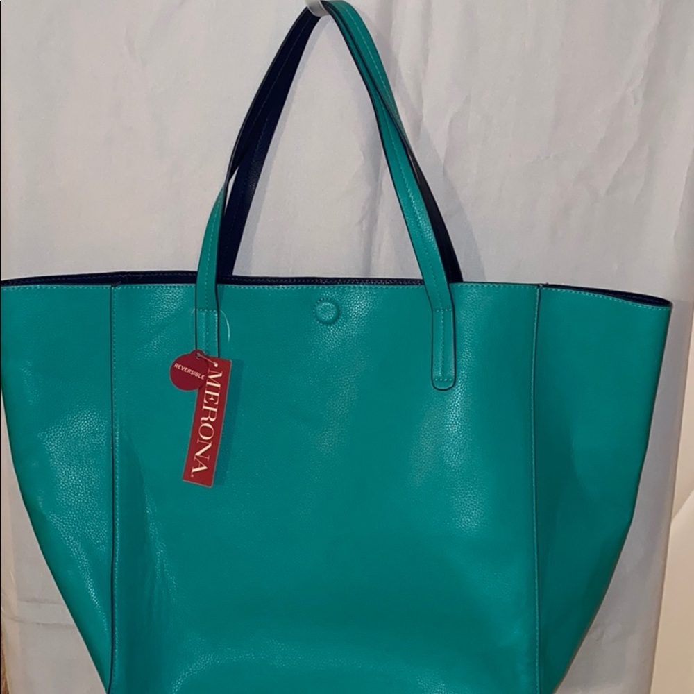 Turquoise & Navy Blue Reversible Tote